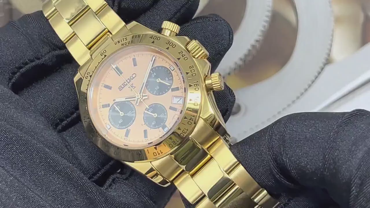 Seiko Gold Daytona 2023 - Luxury Chronograph | Chrono | Mecaquartz | Mens | Sport Watch | VK63 Quartz | Automatic | Daytona | Cosmograph