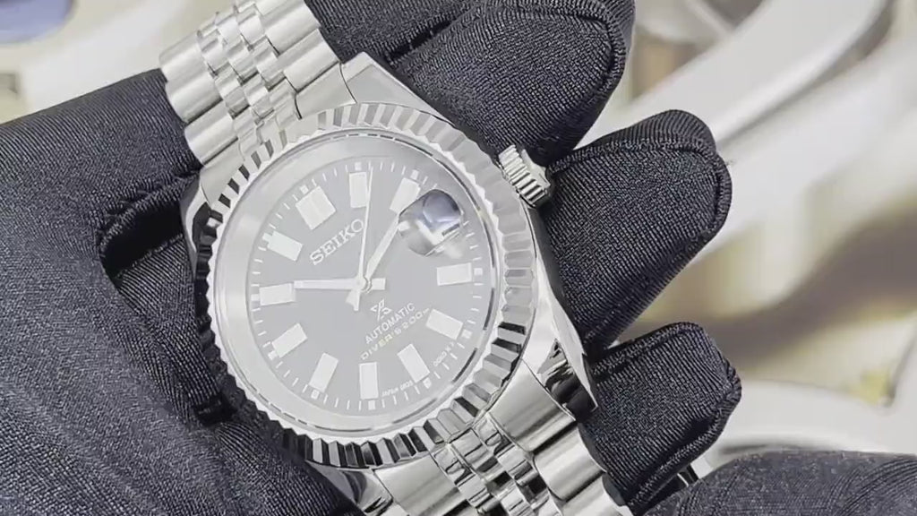 Seiko Luxury Black Datejust 39mm | Fluted Bezel | Jubilee | Date | NH35 | Seiko Mod | Watch Mod | Custom Watch | Prospex | DJ39 | Automatic