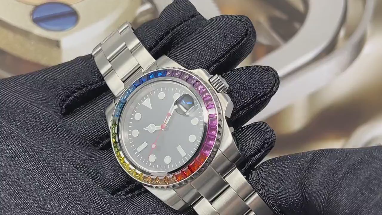 Custom Rainbow Jewel Watch Stainless Steel Sapphire Crystal