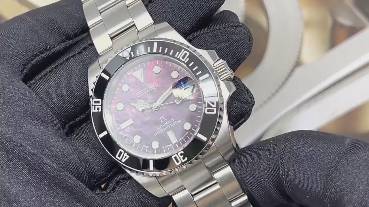 Seiko Submariner - Iridescent Ocean Pearl | Custom Mod | Purple | Seiko Mod | Watch Mod | Mother of Pearl MOP | Men's Watch | Sub | Milsub