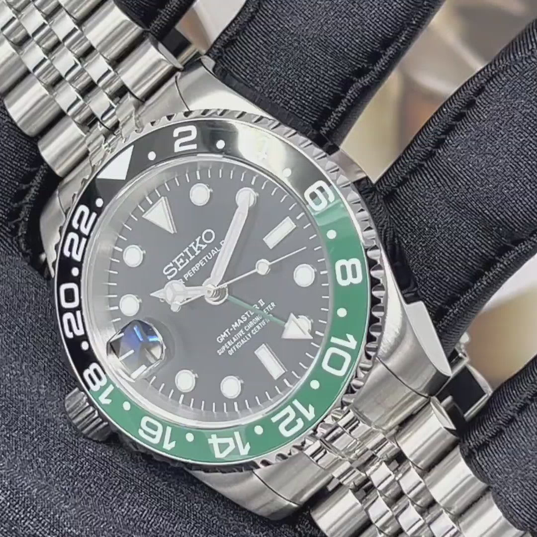 Seiko Sprite GMT 4 Hand - Left Hand - NH34 Automatic | Lefty | Master II | Riddler | Perpetual | Destro | South Paw | Jubilee Bracelet