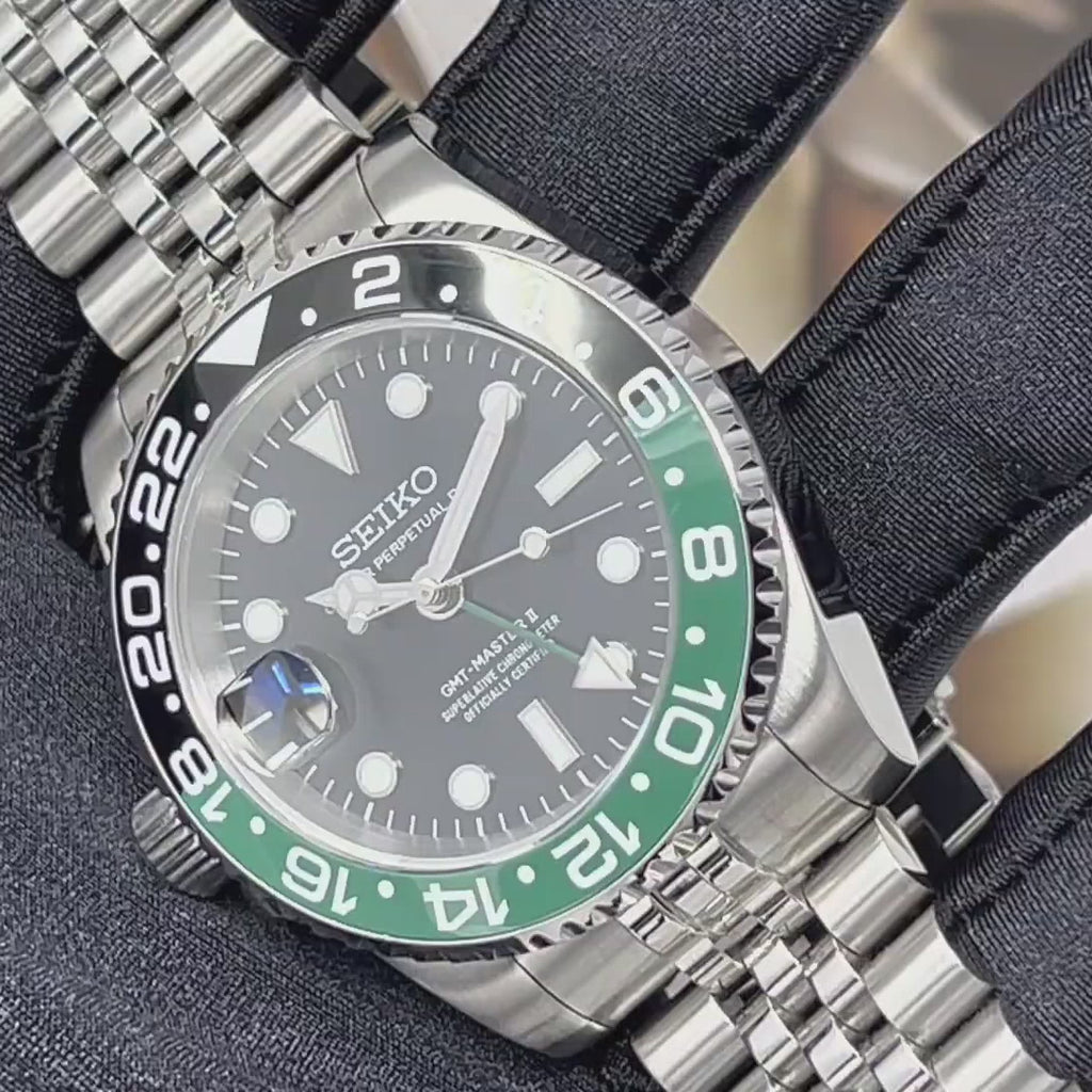 Seiko Sprite GMT 4 Hand - Left Hand - NH34 Automatic | Lefty | Master II | Riddler | Perpetual | Destro | South Paw | Jubilee Bracelet