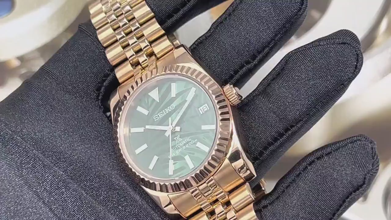 Seiko Palm Green Rose Gold Datejust | 36mm or 39mm | Fluted Bezel | Jubilee | Date | NH35 | Seiko Mod | Watch Mod | Custom Watch