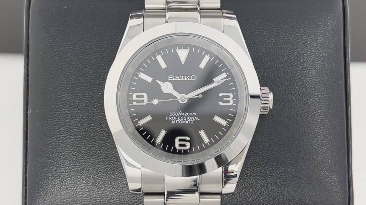 Seiko Explorer - Luxury Black -  36mm / 39mm - Stainless Steel - 36mm or 39mm - Automatic Watch - Custom Build - Ready to Ship!