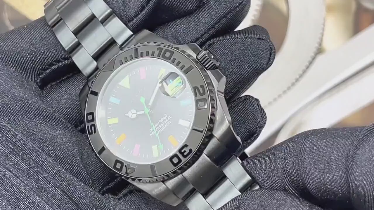 Seiko Stealth Rainbow Dial 2023 | Black with Sapphire Crystal | Oyster Steel Bracelet | Colorful Indices | Color | Lightning | Watch Mod