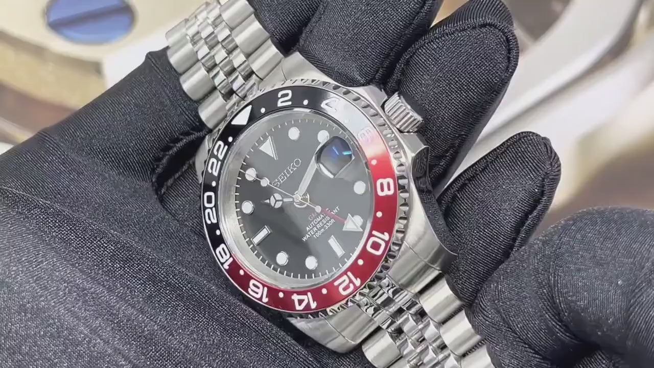 Seiko Coke New 4 Hand GMT 2023 - Black and Red - NH34 movement - 41mm - Dual Two Timezone - Automatic Custom Watch - NH35 NH36 - Watch Mod