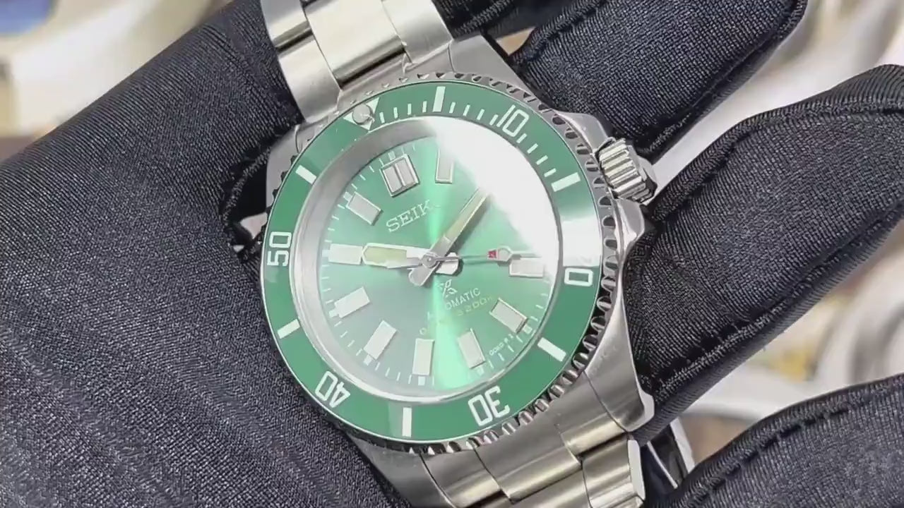 Seiko Hulk Max Submariner - Stainless Steel with Sapphire Crystal, Oyster Steel Bracelet with Green Ceramic Bezel - Ready to Ship!