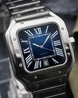 Santos mod watch with blue dial and stainless steel case