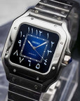 Santos mod watch with blue arabic dial and stainless steel case