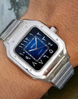 Santos mod watch with blue arabic dial and stainless steel case