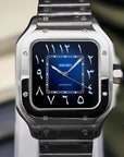 Santos mod watch with blue arabic dial and stainless steel case