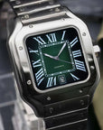 Santos mod watch with green dial and stainless steel case