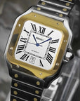 Santos mod watch with two tone gold dial and stainless steel case