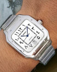 Santos mod watch with white arabic dial and stainless steel case