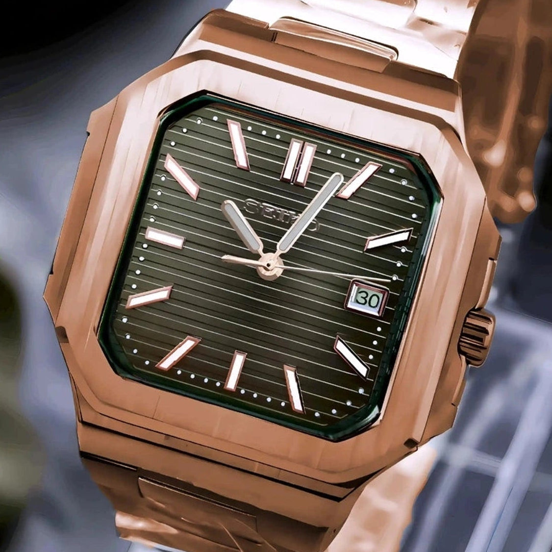 Olive Green Dial With Rose Gold Band