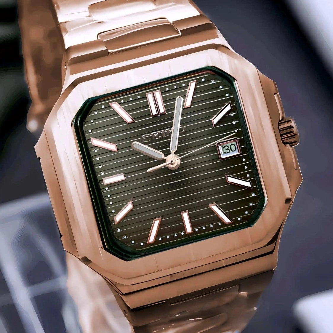 Olive Green Dial With Rose Gold Band