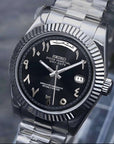 Black Arabic Seiko day-date mod with fluted bezel and jubilee bracelet