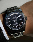 Day date automatic Black dial Watch with Silver Band