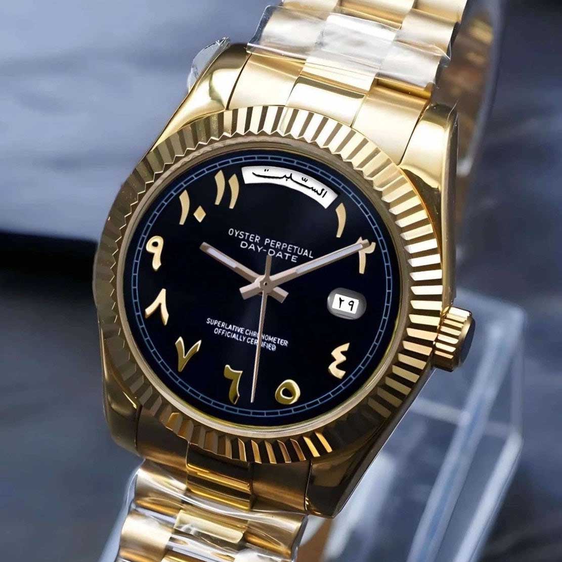 Custom Miyota Day Date Watch Black Gold Arabic Dial Custom Miyota Day Date Watch Black Gold Arabic Dial