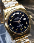Day date automatic Black Arabic dial Watch with Gold Band