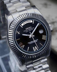 Day Date Black Roman dial with Silver band