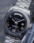Day Date Black Roman dial with Silver band