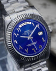 Dat date blue arabic dial with silver band