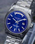 day date blue dial with silver band