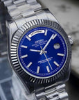 day date blue dial with silver band