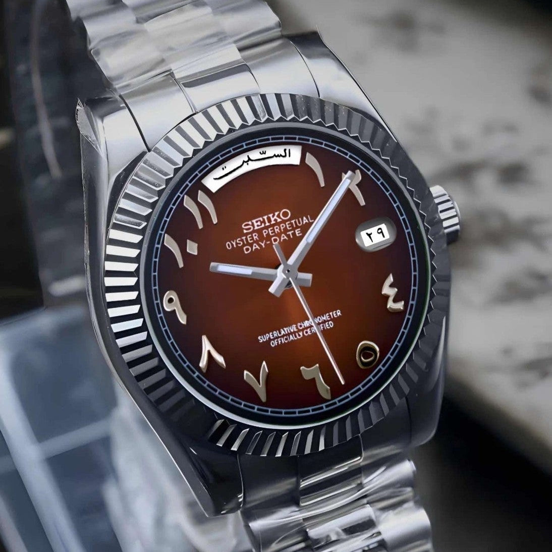 Day Date Chocolate Arabic Dial with Silver Band