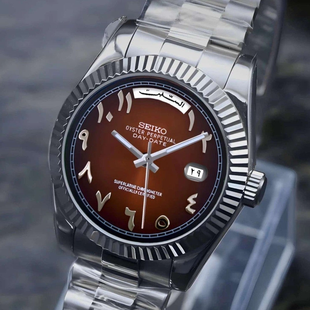 Day Date Chocolate Arabic Dial with Silver Band