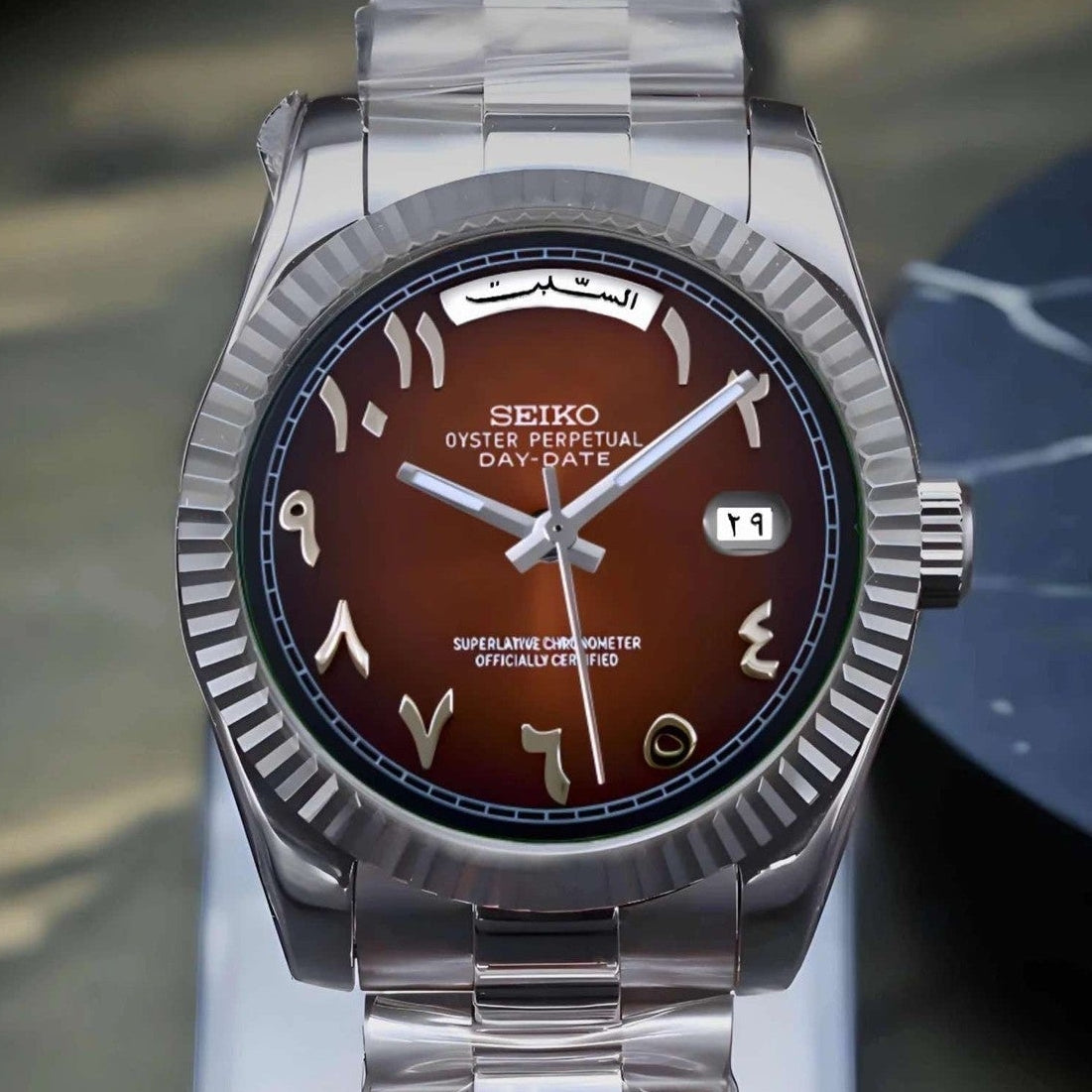 Day Date Chocolate Arabic Dial with Silver Band