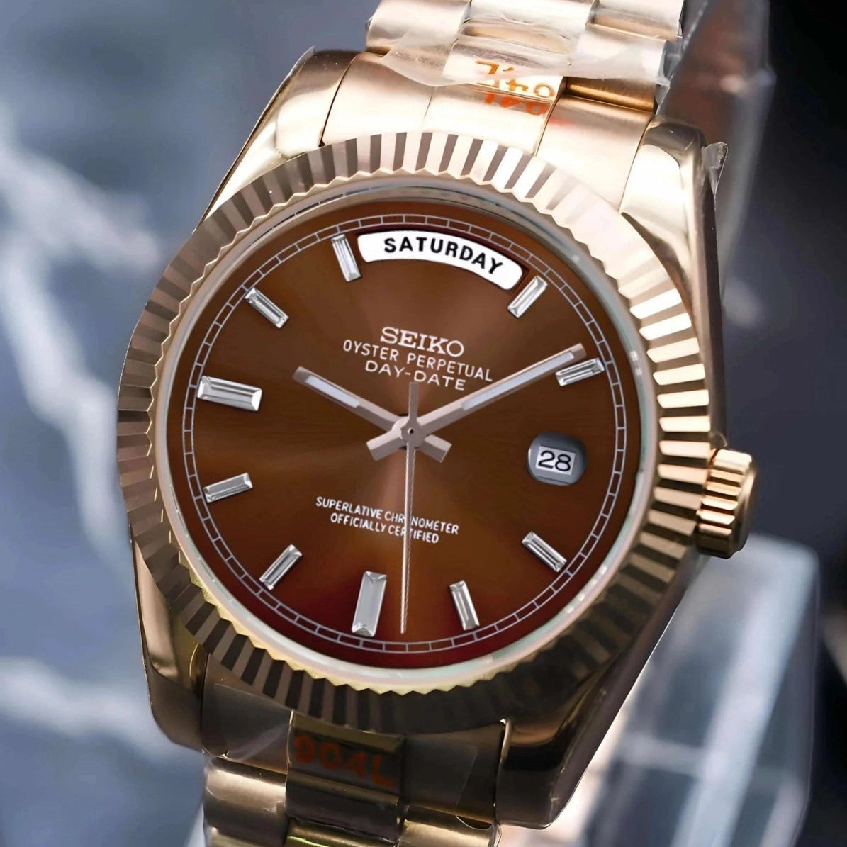 Day date Chocolate Baguette  Dial with rose gold Band