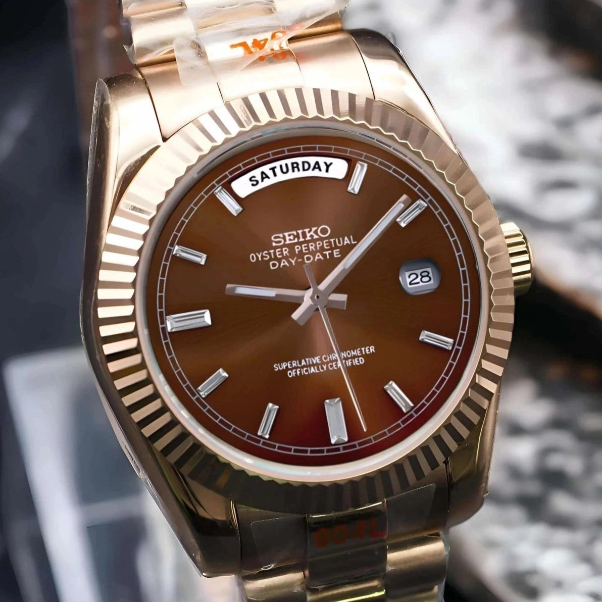 Day date Chocolate Baguette  Dial with rose gold Band