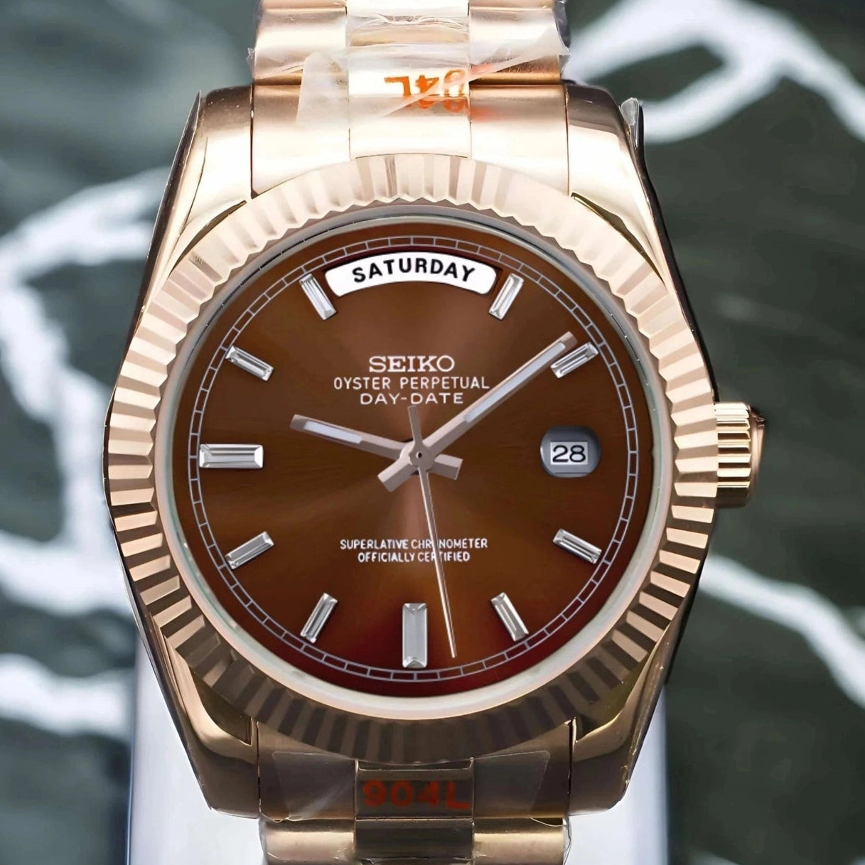 Day date Chocolate Baguette  Dial with rose gold Band