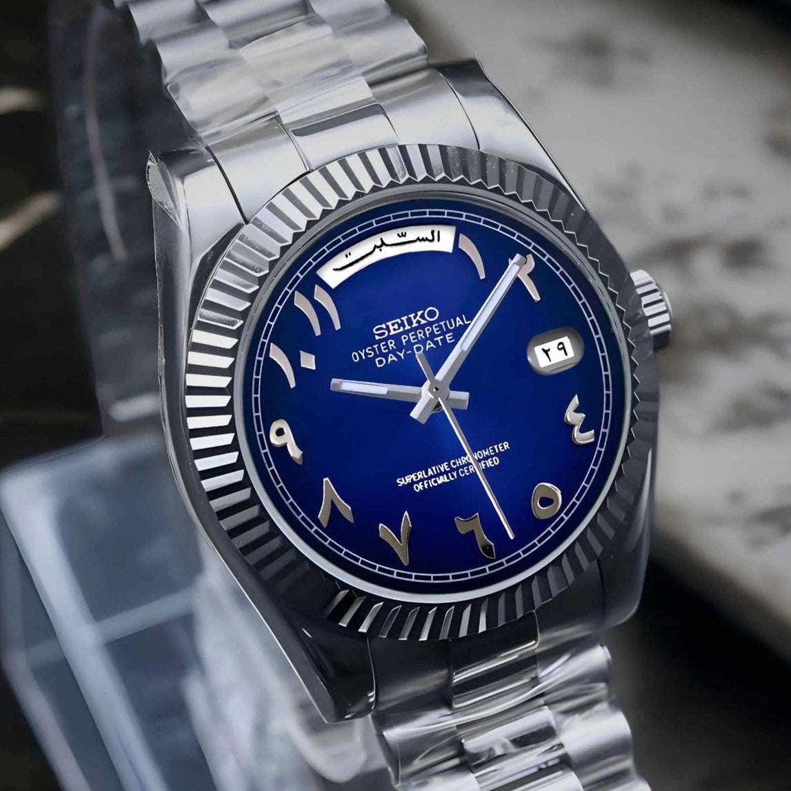 Dark Blue Arabic Dial with Silver Band