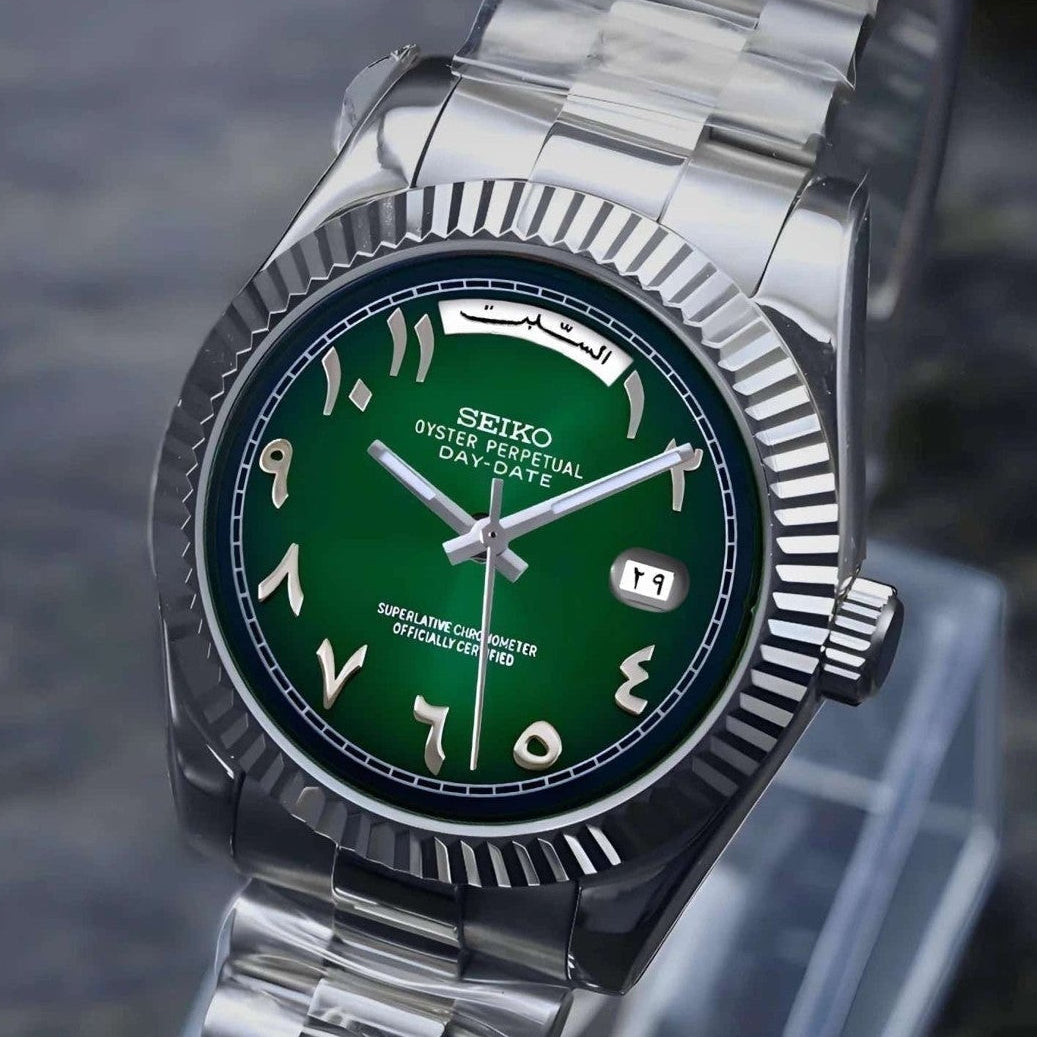 Day date Dark Green Arabic Dial with SIlver Band