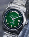 Day date Dark Green Arabic Dial with SIlver Band
