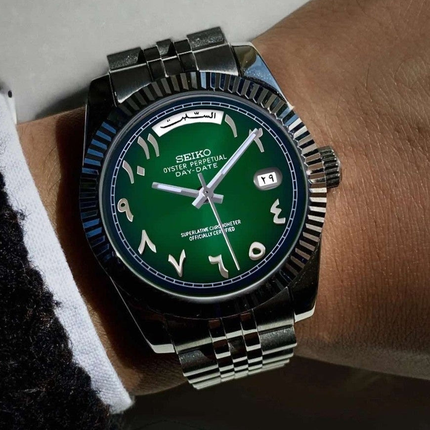 Day date Dark Green Arabic Dial with SIlver Band
