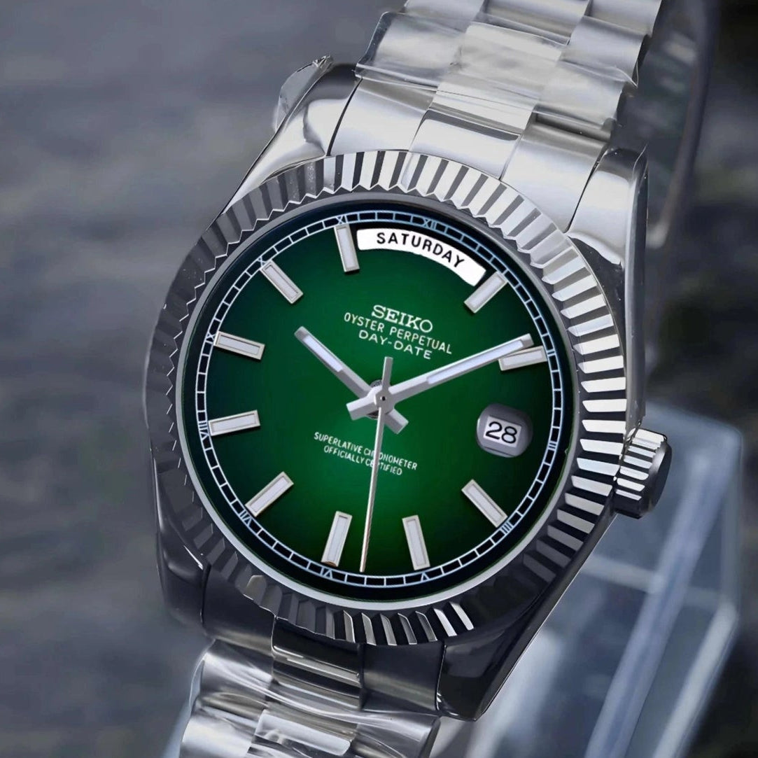 Day date Dark Green Dial With Silver Band