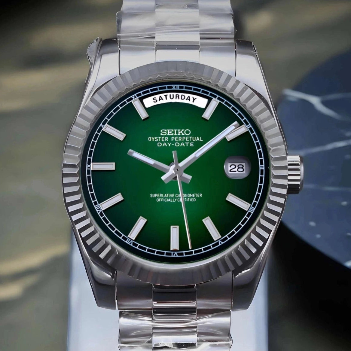 Day date Dark Green Dial With Silver Band
