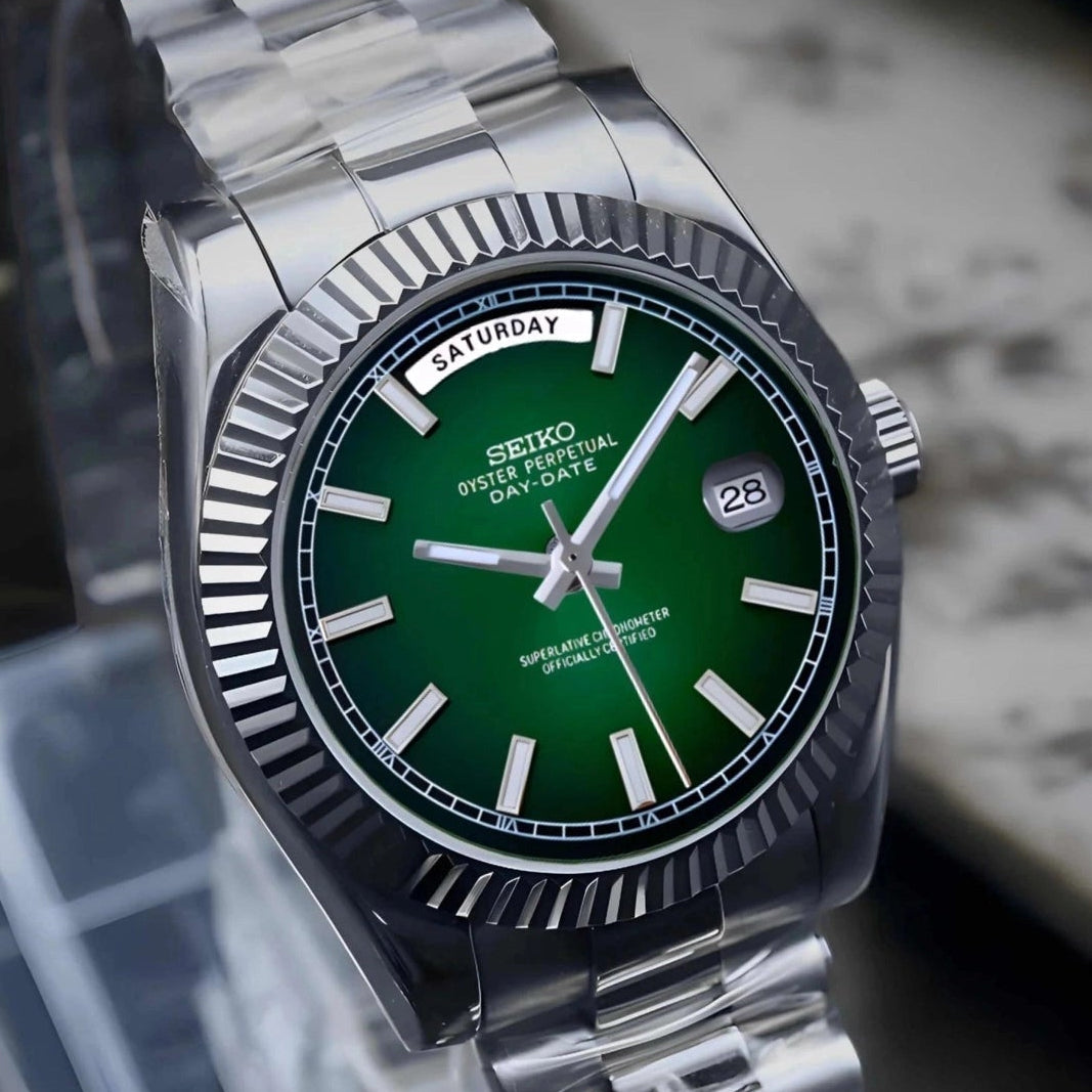 Day date Dark Green Dial With Silver Band