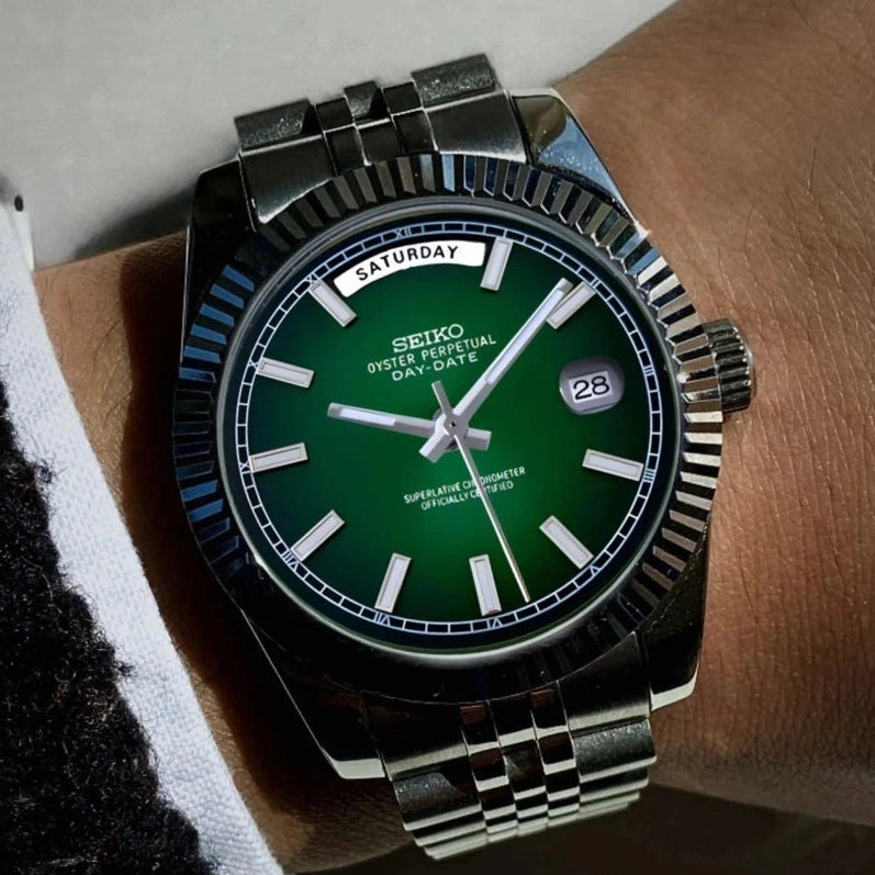 Day date Dark Green Dial With Silver Band