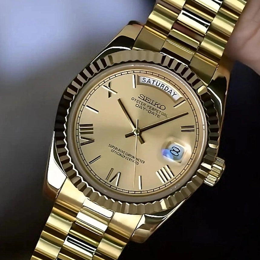 Day date Gold dial watch with gold band