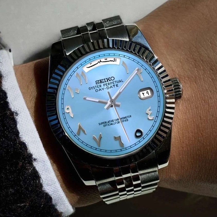 Day date Ice blue arabic dial with silver band