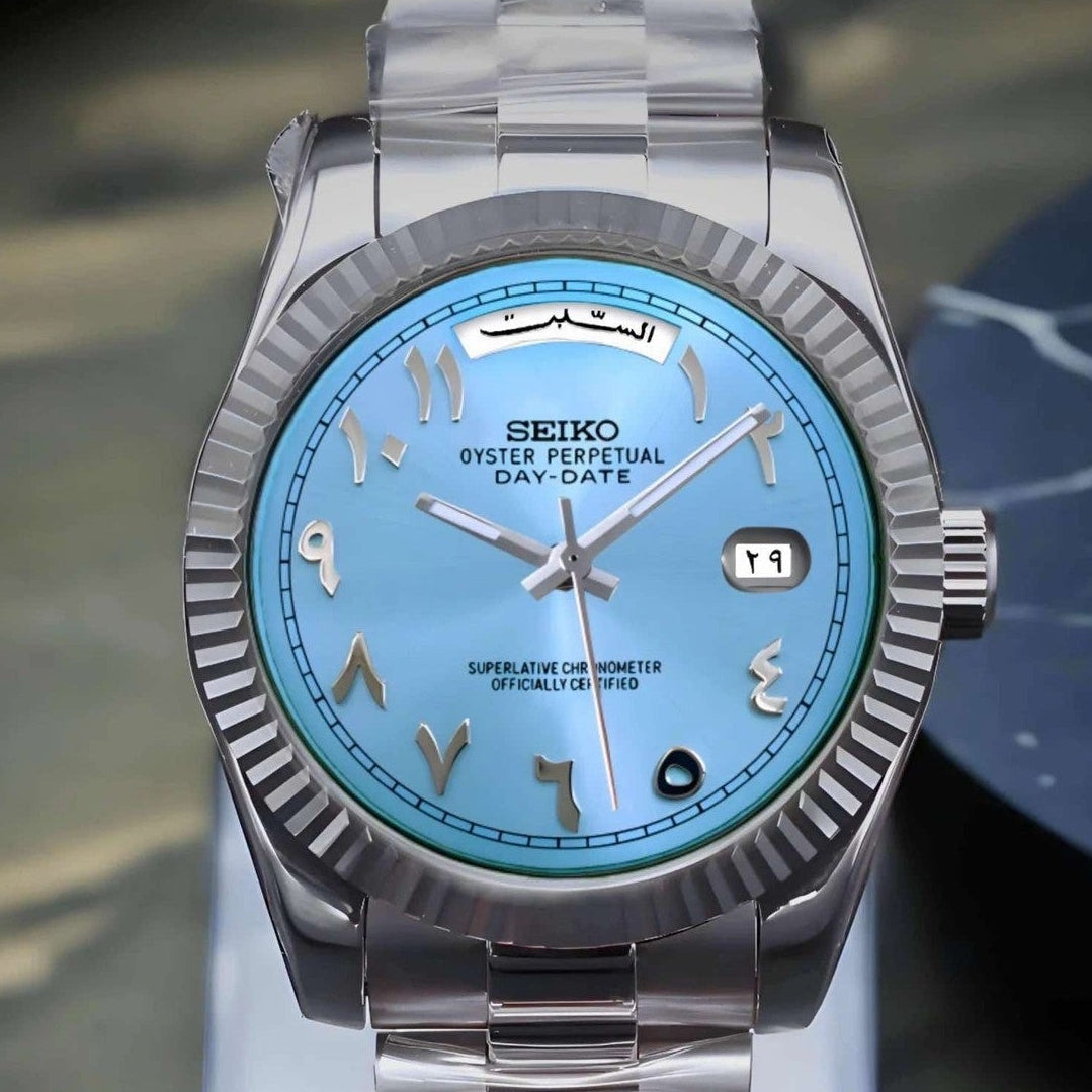 Day date Ice blue arabic dial with silver band