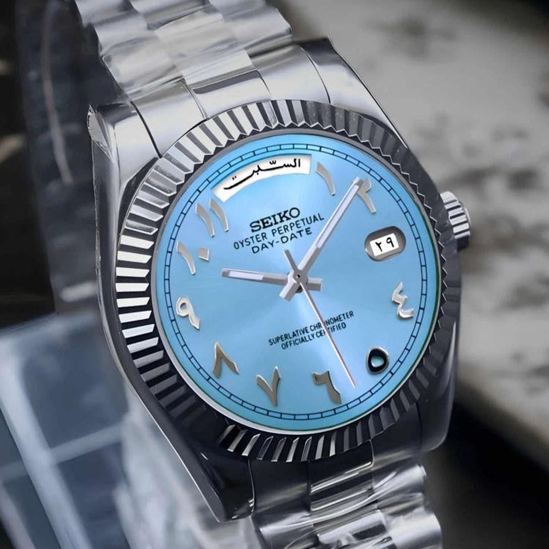 Day date Ice blue arabic dial with silver band