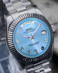 Day date Ice blue arabic dial with silver band