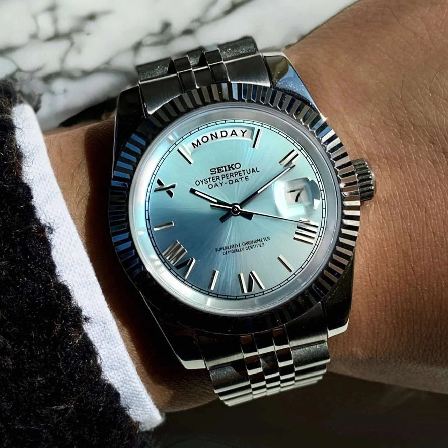 day date ice blue roman dial with Silver band