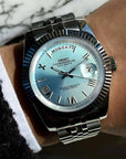 day date ice blue roman dial with Silver band
